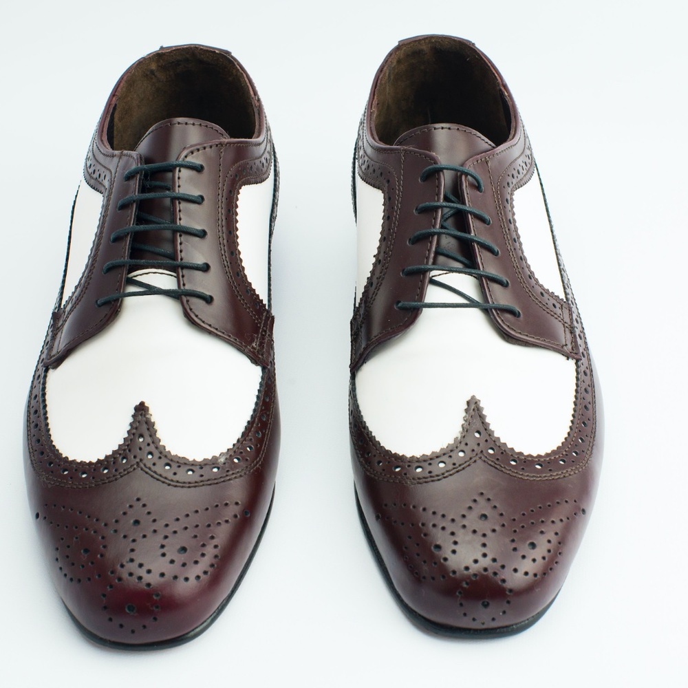 Brentano Spectator Matte Burgundy and White Leather Wingtip Tuxedo Shoes